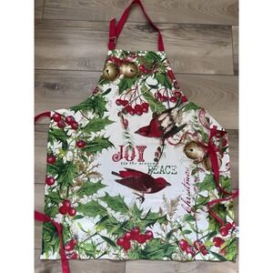 Michael Design Works "Mistletoe & Holly" Christmas Bib Apron Cardinal Print NWT